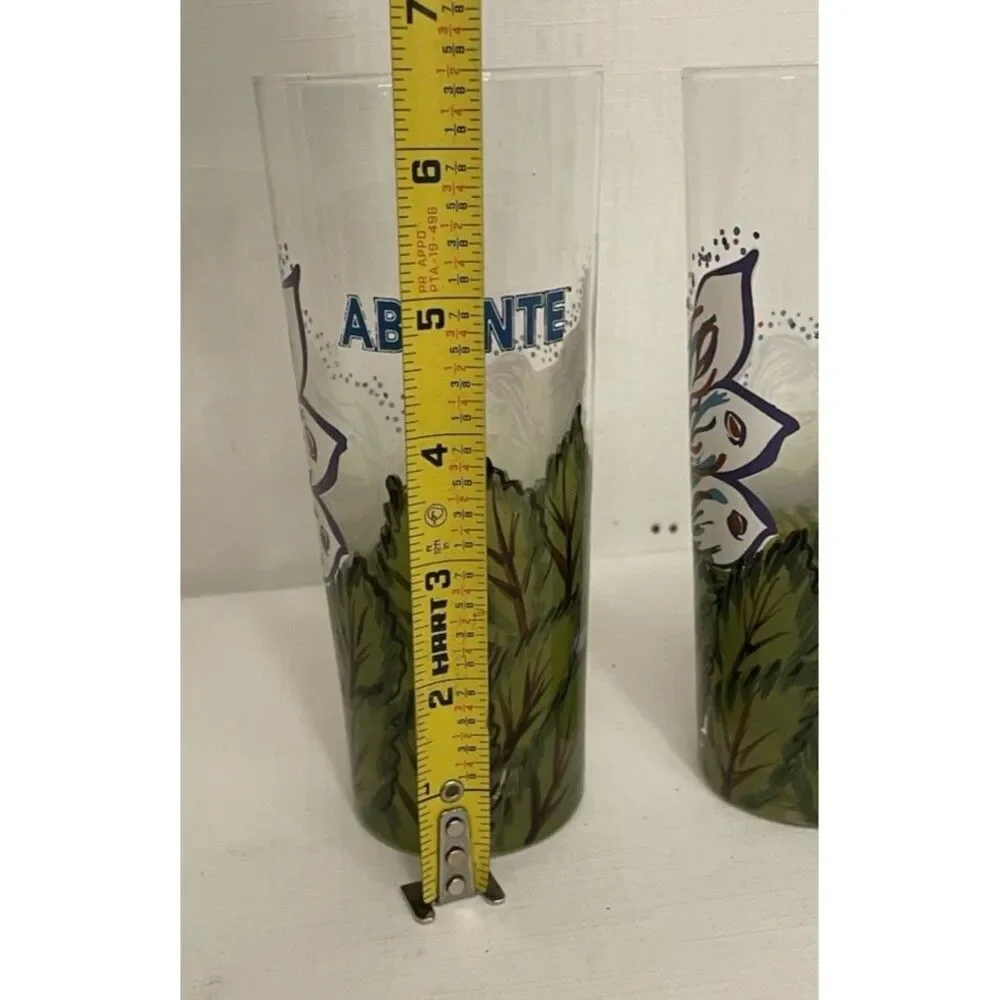 (2) Lot Grande Absente Absinthe Originale Refined Drink Cocktail Glasses Painted
